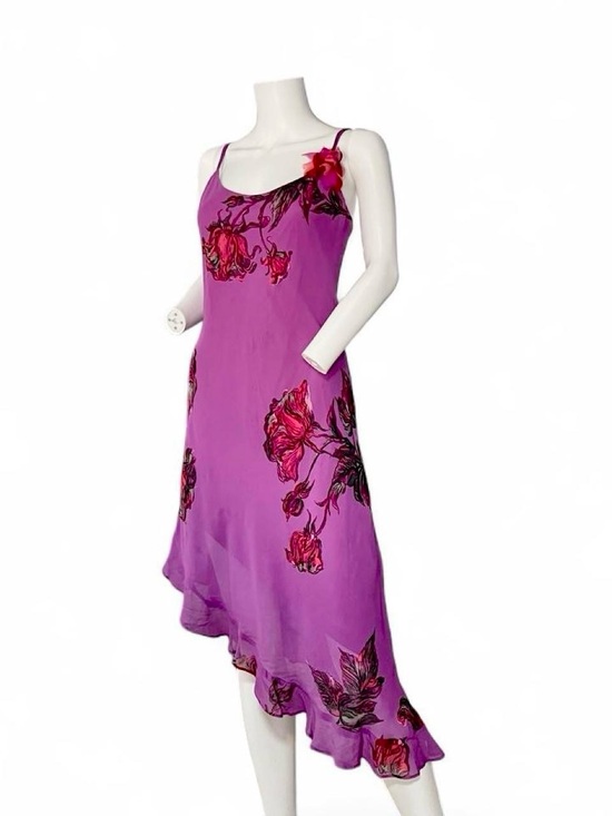 Betsey Johnson Dresses & Skirts - Betsey Johnson Magenta Floral Asymmetrical Slip Dress